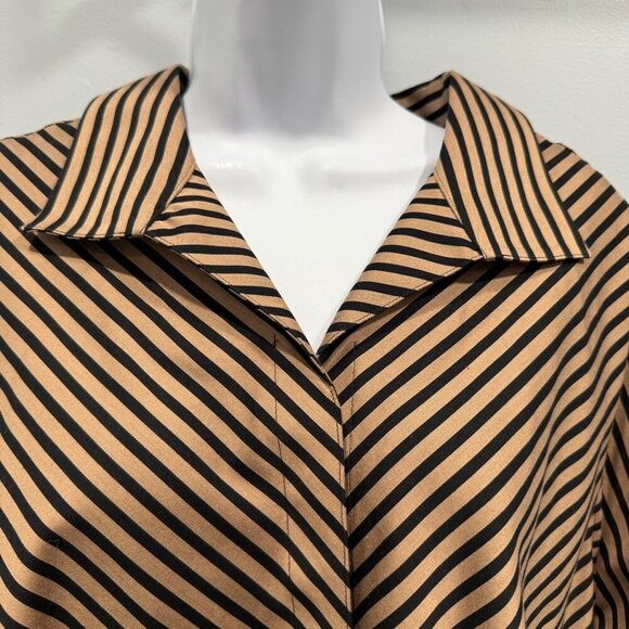 Chico's No Iron Sateen Striped Blouse Travel Office Tan Black Size 3 US 16/18 - Picture 3 of 13